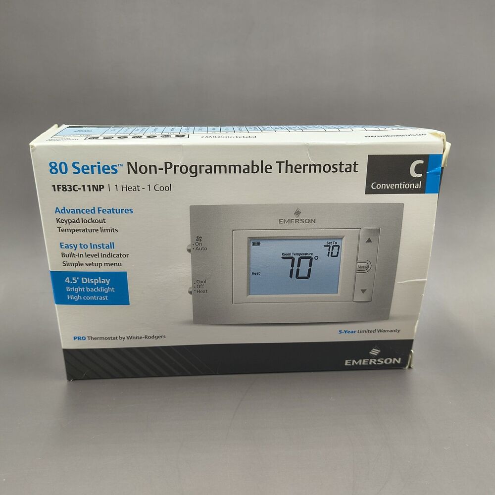 Emerson 1F83C-11NP 80 Series Thermostat Non-Programmable, 1 Heat 1 Cool New